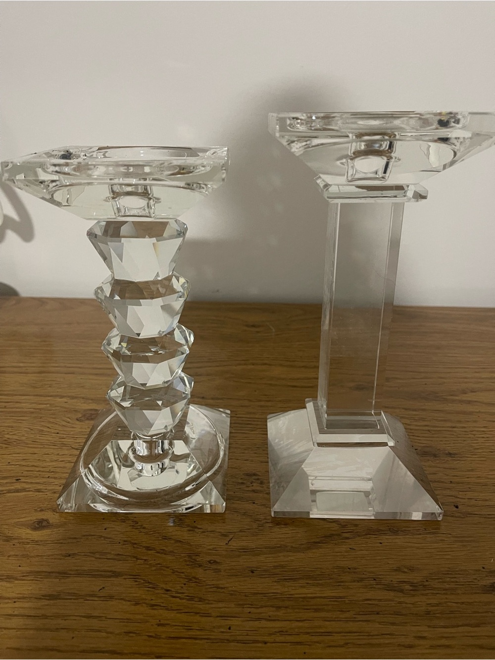 Crystal Glass Candlestick Pair - Clear Accent Pillars
